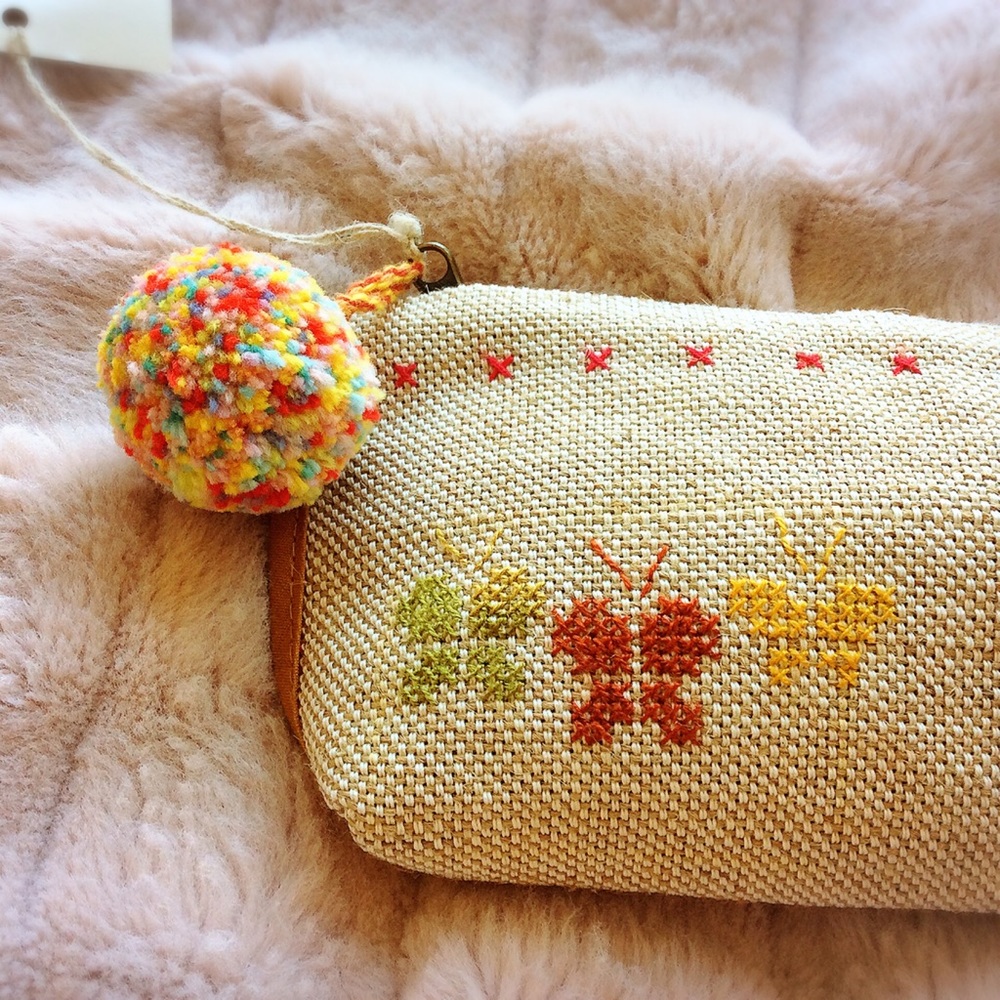 Tan Pencil Case with Pom Pom - Picture 3 of 8